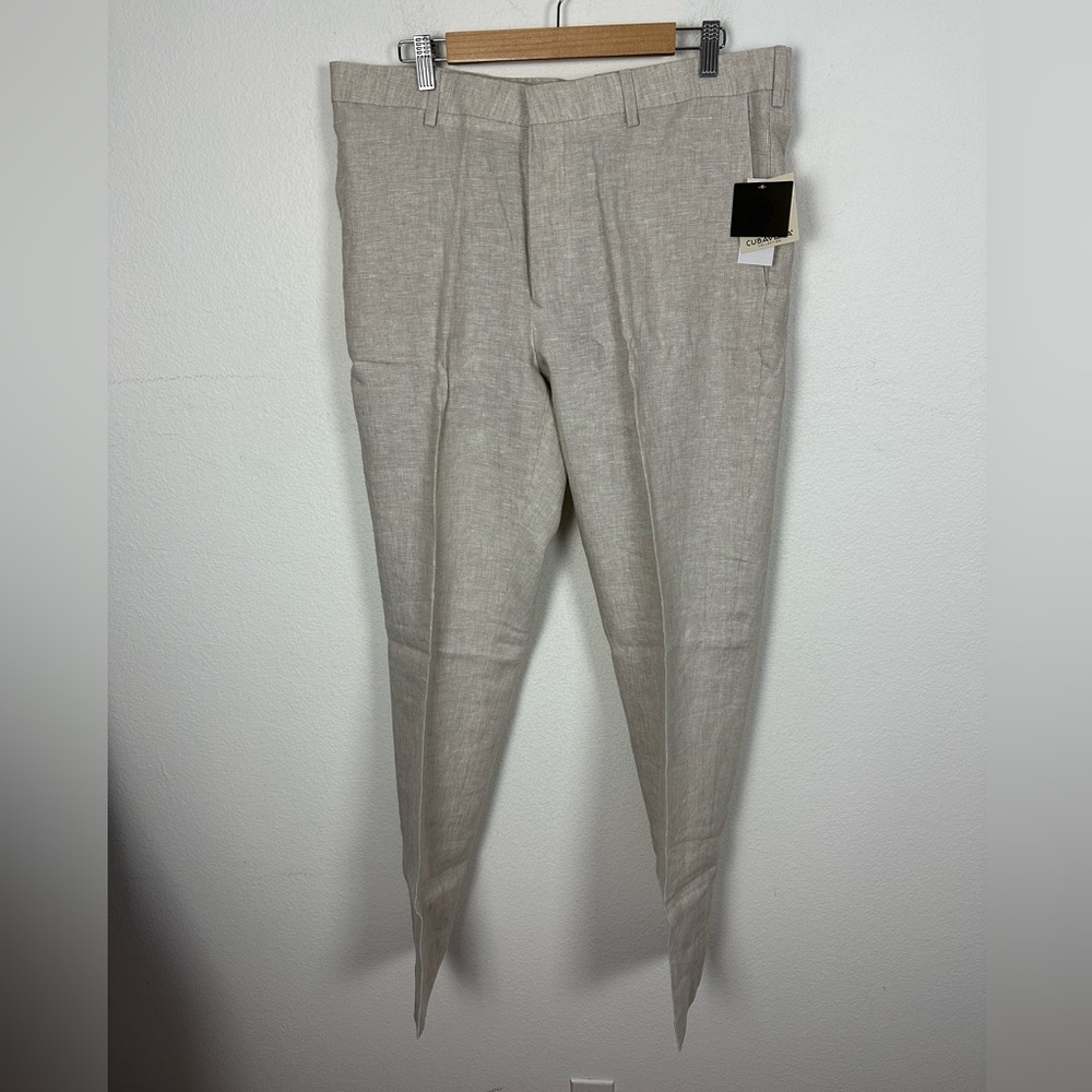 Cubavera Men's Delave 100% Linen Flat Front Pant W36 x L34 NWT Natural Linen